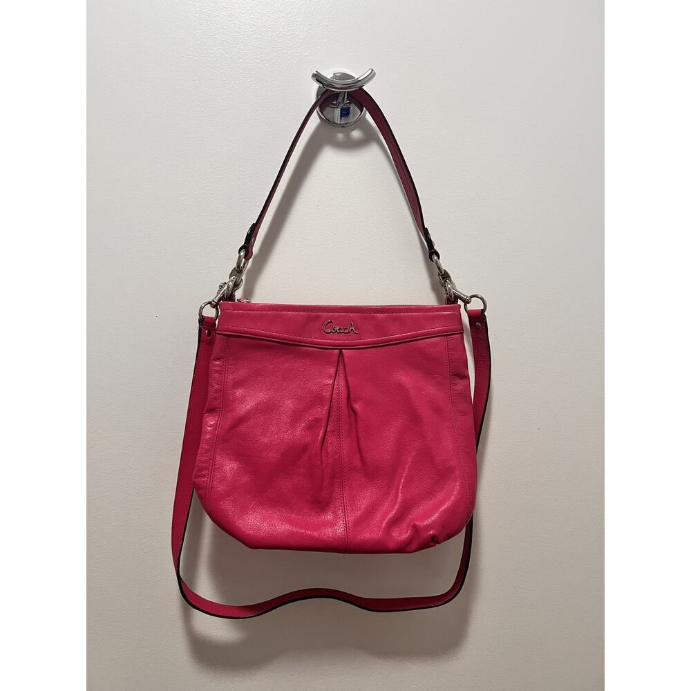 Coach Ashley Carry All Leather Purse With Detachable Double Straps Pink